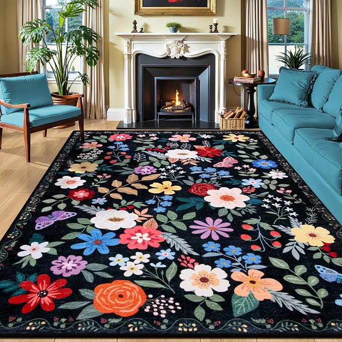 10x12 Area Rugs for Living Room: Floral Washable Rug Vintage Large Soft Boho by PLHXFRSoftAreaRugs