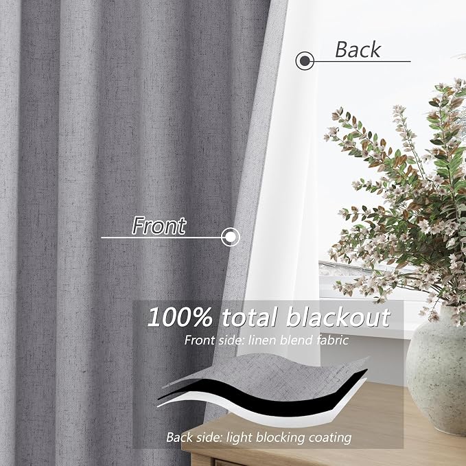Guken Grey 100% Blackout Curtains 72 Inch Length 2 Panels Set - Image 4