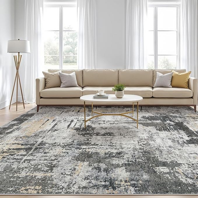 LOONGRUG 6x8 Area Rug Washable Neutral Modern Living Room Rugs Black Gold | - Image 5
