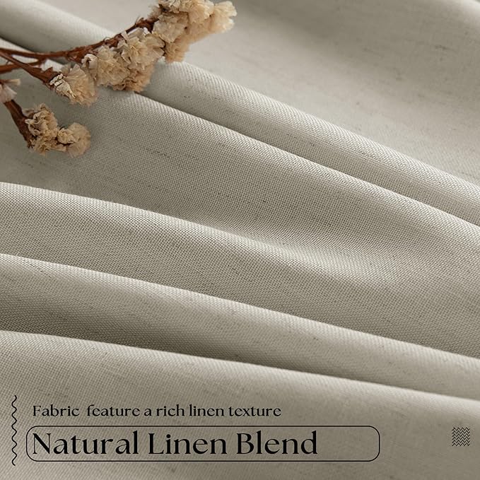 Oatmeal Beige Pleated Black Out Linen 45 Inch Curtains - Image 5