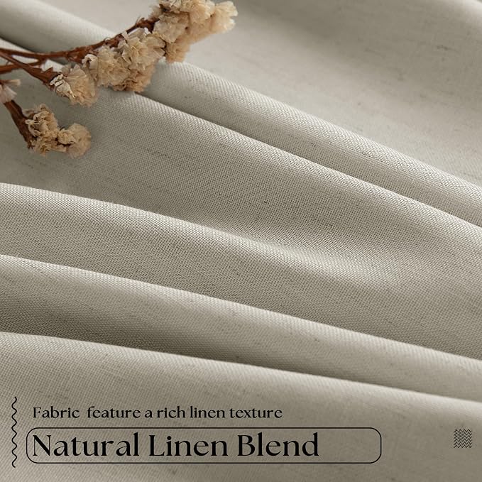 Oatmeal Blackout Pinch Pleat Linen Curtains 105 Inches Long - Image 2