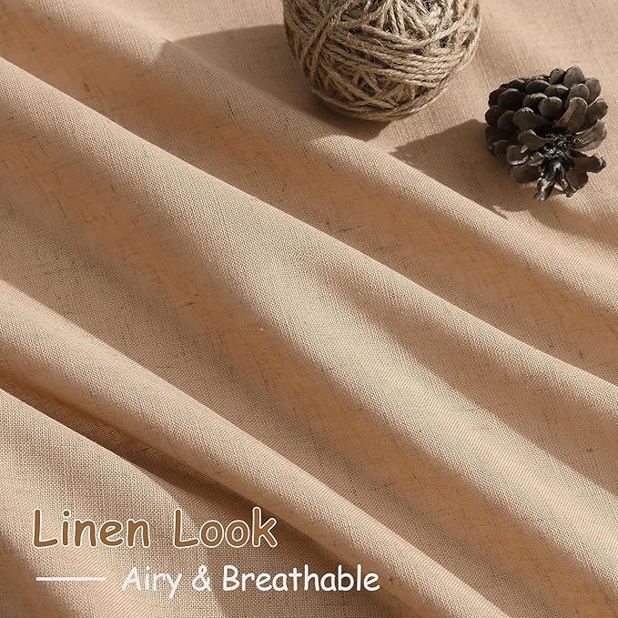 Camel Linen Semi Sheer Curtains 72 Inches Long 2 Panels Set - Image 5