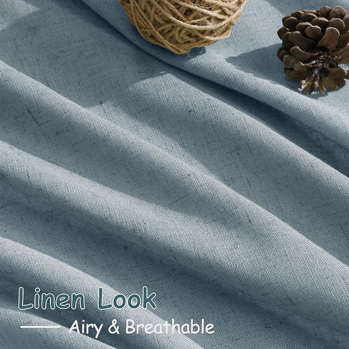 Light Blue Linen Curtains 102 Inches Long Rod Pocket Back Tab Drapes 2 Panels - Image 5