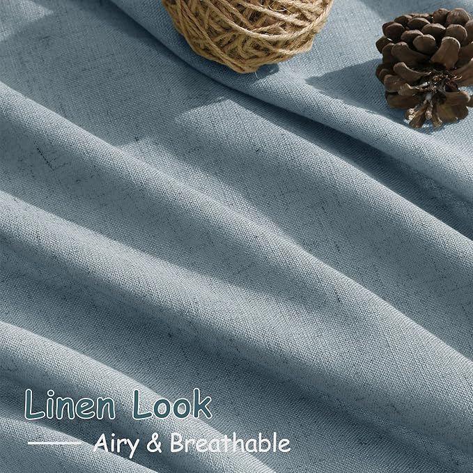 Nanspring Light Blue Linen Curtains 102 Inches Long Rod Pocket Back Tab Drapes - Image 5