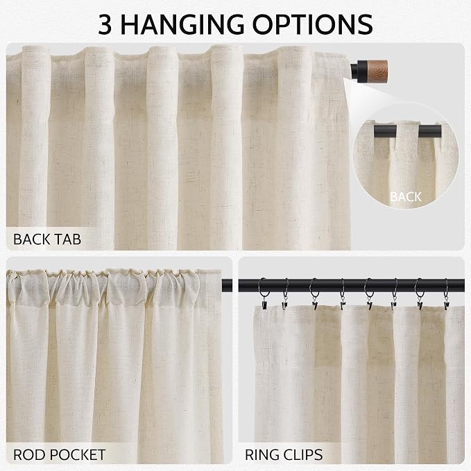 Birch Beige Linen Curtains for Living Room 105 Inches Long Light Filtering Semi - Image 2