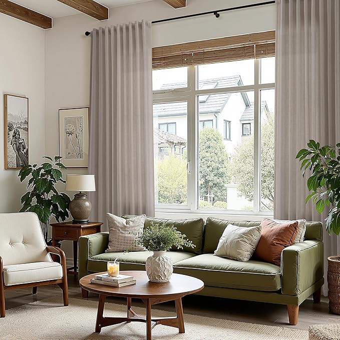Nanspring Ecru Curtains for Living Room 72 Inches Long Linen Blend Luxury Light - Image 8