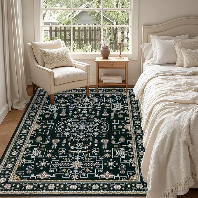 3x5 Area Rugs Living Room Rug: Washable Vintage Boho Medallion Rug No Slip - Image 3