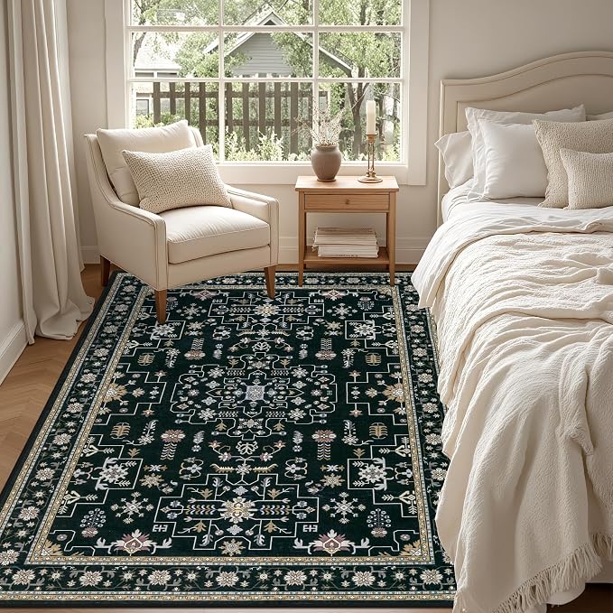 6x9 Area Rugs Living Room Rug: Washable Vintage Boho Medallion Rug No Slip - Image 4
