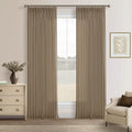 102 Inch Light Brown Thick Linen Pleated Semi Sheer Curtains by Twodrapes
