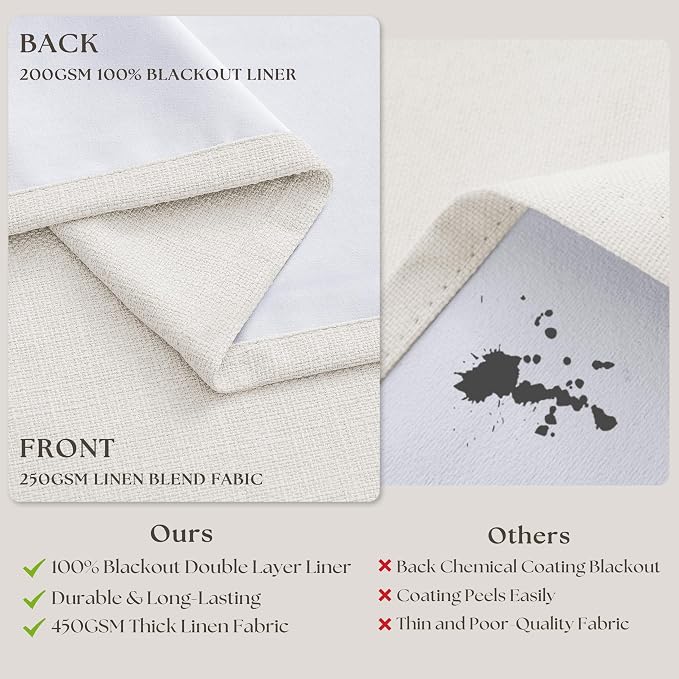 Pinch Pleated Blackout 108 Inch Bedroom Linen Curtains 2 Panels Ivory White | - Image 6