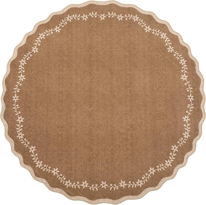 GarveeHome Round Rugs 4ft Scalloped Washable Small Circle Rug - Image 4