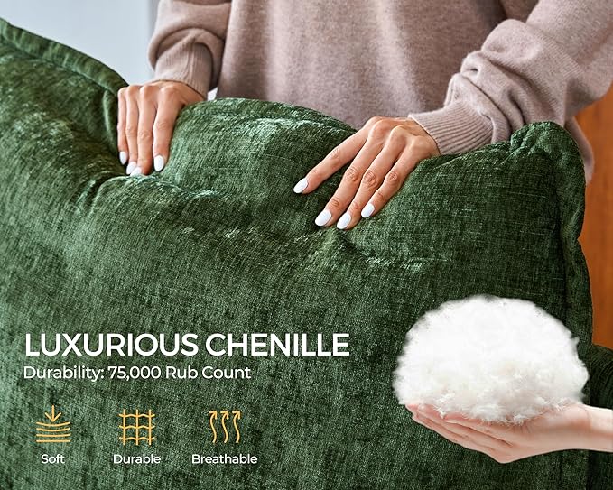 Oversized Modular Sofa Comfy Cloud Couch with Storage, Extra Deep Plush Sectional Sofa Set for Living Room, Covers Washable, Chenille, Olar (Green, 6-seatser with Corner & Ottoman, v-Shaped)