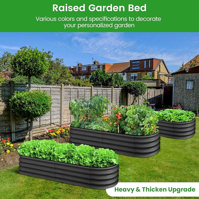 2 Pcs 4.5x2x1ft Oval Raised Garden Bed, Galvanized Raised Beds,Open-Ended Base Metal Raised Planter Beds,Garden Bed Outdoor,Planter Raised Boxes for Vegetables, Flowers,Tool-Free Asse,Gray