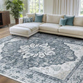 Area Rugs 7'x9' Washable Non-Slip, Floral Vintage Distress Print Pattern by RELEANY