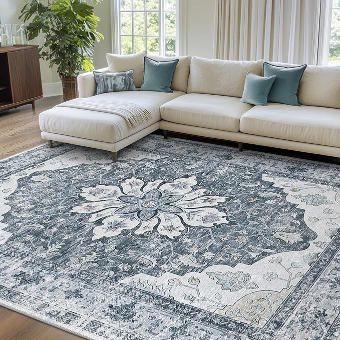 RELEANY Washable Area Rug, Water Repellent, Pet Friendly, Vintage Floral Boho - Image 9