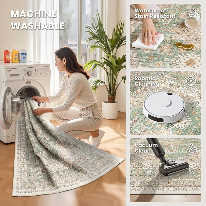 8x10 Area Rugs for Living Room, Large Washable Rug, Dining Room, Low Pile - Image 5