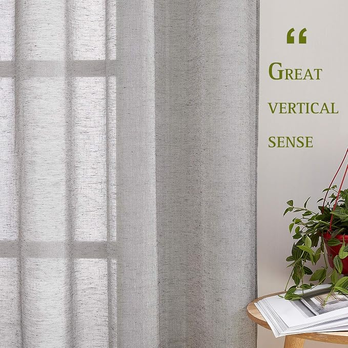 NICETOWN Semi Sheer Linen Blend Living Room Curtains, Grommet Top Flew to Floor - Image 5