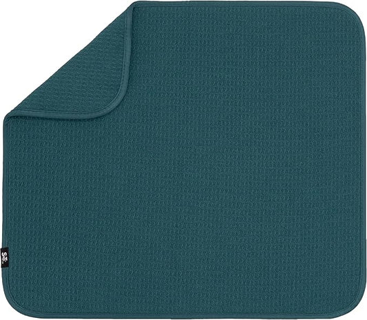 S&T INC. Dish Drying Mat, 16” x 18”, Absorbent Microfiber Kitchen Counter Mat, Dish Drying Pad for Dishes, Utensils, Pots and Pans, Large, Tapestry Blue