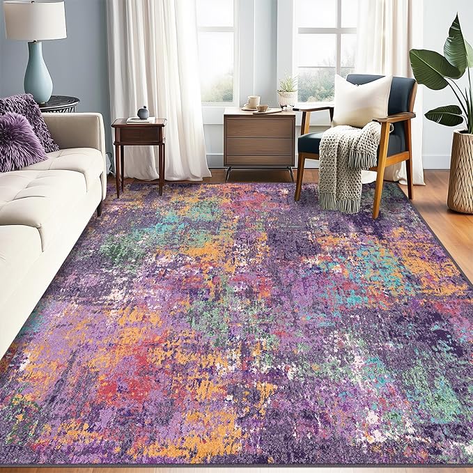 Washable Area Rugs 6'x8' Non-Slip Modern Abstract Soft by RELEANY