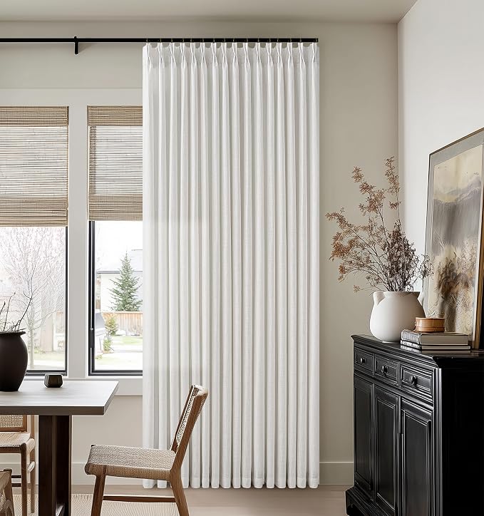 102 Inch Linen Pleat Neutral Semi Sheer Privacy Beige White Curtains 50x102 | by Twodrapes