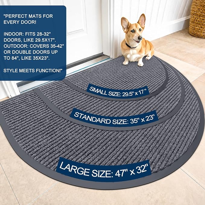 OLANLY Half Circle Front Door Mat 47x32, Waterproof Heavy-Duty Doormat | Grey - Image 2