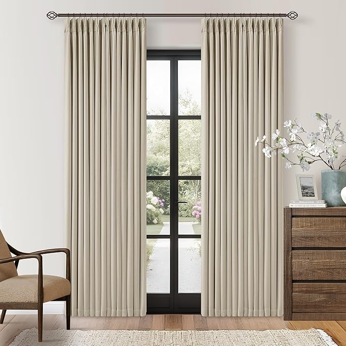 Oatmeal Beige Linen Pinch Pleat Blackout Curtains 84 Inches Long by Twodrapes