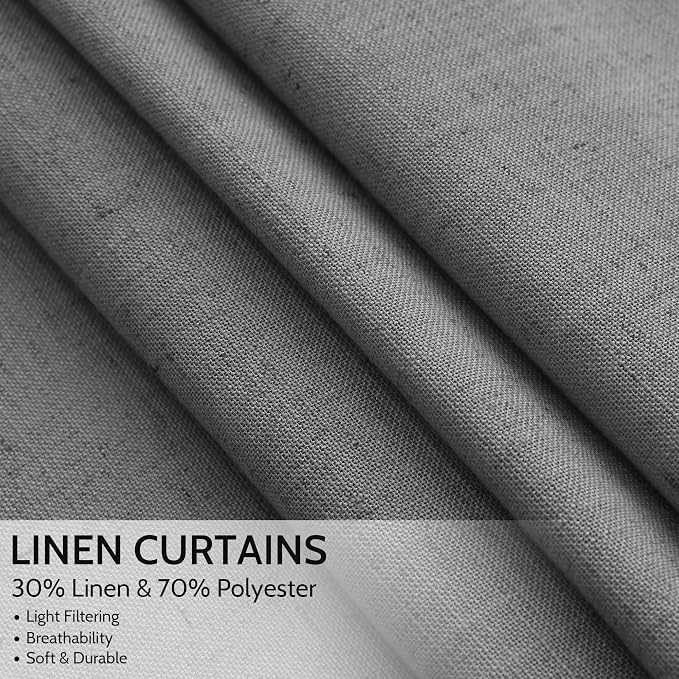 Blazer Grey Curtain Linen Blend Light Filtering Back Tab Curtains 108 Inches - Image 2