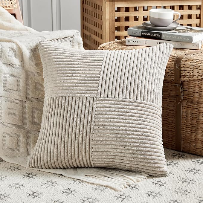 Fancy Homi 2 Packs Neutral Taupe Euro Decorative Throw Pillow Covers 26x26 Inch - Image 2