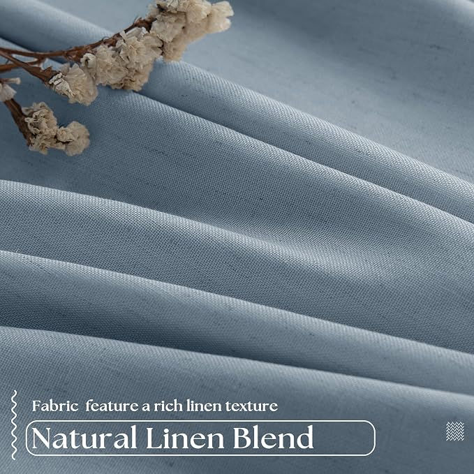 Light Blue Pleated Linen Blackout Curtains 90 Inches Long 2 Panels W40xL90 | - Image 3