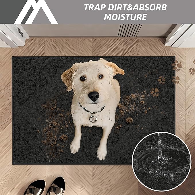 COSY HOMEER-Door-Mat-Non-Slip-Entryway-Rug 20”x32” Absorbent Welcome Mats Washable Dirt Trapper Door Mat Entrance Floor Mats for Front Back Doormats and Wet Shoes,Black