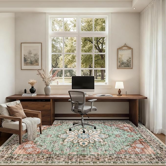 Area Rugs 10x12 Living Room Rug: Washable Rug Soft Vintage Distressed Floral - Image 5