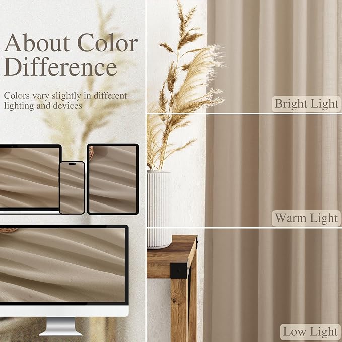 Sepia Beige Linen Curtains 112 Inches Long - Image 3