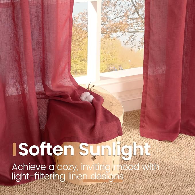 BGment Burgundy Curtains for Living Room 84 Inches Long 2 Panels Set, Linen - Image 5