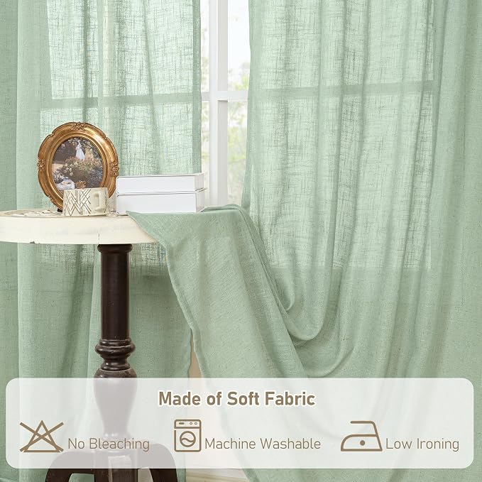 Fresh Green Linen Sheer Curtains 63 Inch Length - Image 9