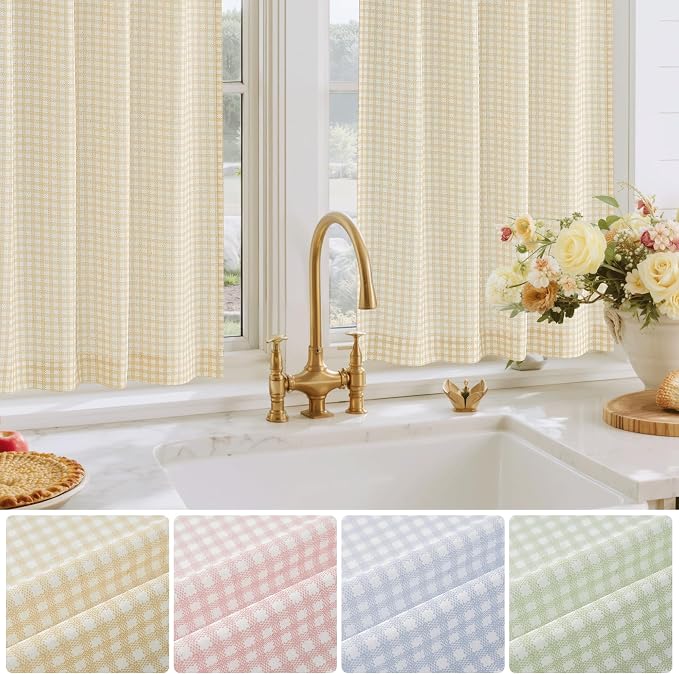RYB HOME Checkered Kitchen Cafe Curtains 24 inch Length, Vintage Farmhouse - Image 6
