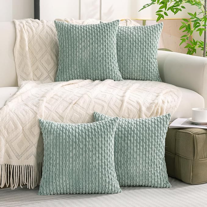 Set of 4 Aqua Decorative Throw Pillow Covers 26x26 Inch Corduroy Pillow Covers - Image 8
