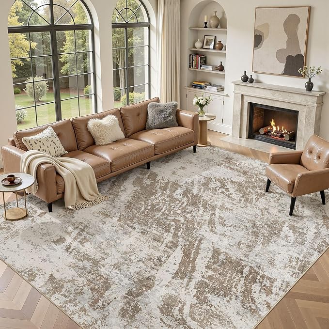 DMOYEST 9x12 Washable Area Rug: Abstract Modern Non-Slip Carpet, Soft Low Pile by DMOYEST
