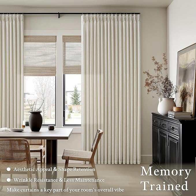 108 Inch Linen Pinch Pleated Light Filtering Curtains Sand Beige 2 Panels | - Image 2