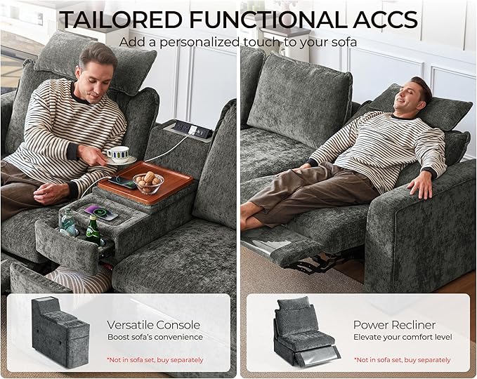 Oversized Modular Sofa Comfy Cloud Couch with Storage, Extra Deep Plush Sectional Sofa Set for Living Room, Covers Washable, Chenille, Olar (Grey, 6-Seater with 2 Ottomans, u-Shaped)