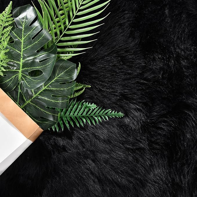 Goolela Black Area Rug 6x9 Fluffy Fuzzy Furry Shag Faux Sheepskin Fur Rug - Image 9
