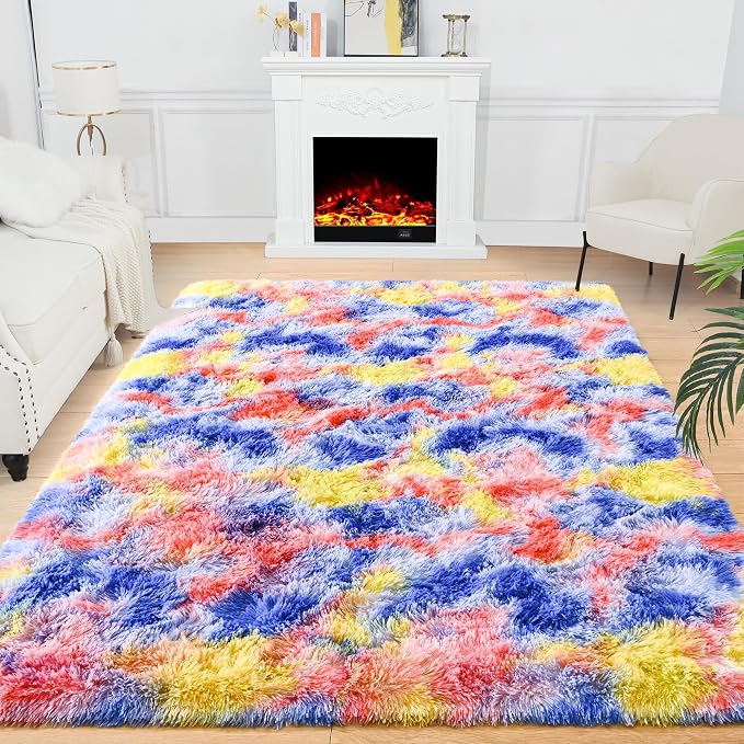 5x7 Tie-Dyed Blue Red Yellow Fluffy Soft Area Rug Non-Slip by ModernHomeDecor