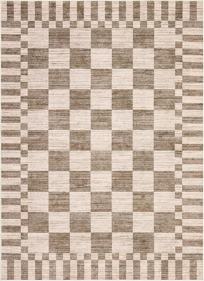 GarveeHome Brown Checkered Rug 6x9 Area Rugs Living Room Checkerboard Rug | - Image 4