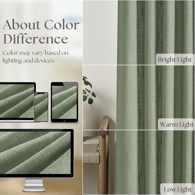 Sage Green Linen Curtains Pinch Pleated 84 Inches Long 2 Panels Set 40x84 | - Image 4