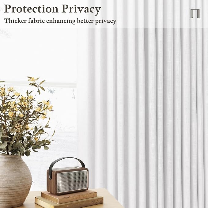 Snow White Pleated Linen Semi Sheer Light Filtering Neutral Curtains 50x96 | - Image 5