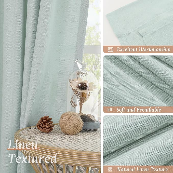 Linen Sheer Curtains 84 inch for Living Room, Light Blue, 2 Panels | Light - Image 7