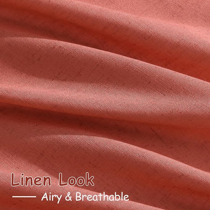 Nanspring Coral Linen Curtains 120 Inches Long 2 Panels Set Back Tab Loop - Image 4