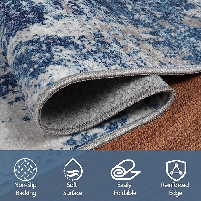 4x6 Area Rugs for Living Room Washable Bedroom Dining Room Blue Grey White | - Image 4