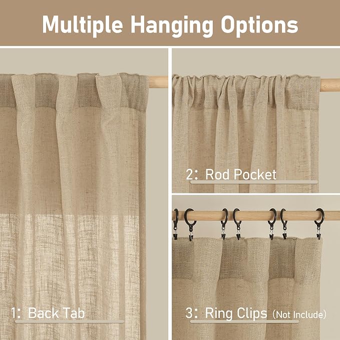 Brown Linen Curtains 84 inches for Bedroom, Linen Textured Panels | Light - Image 3