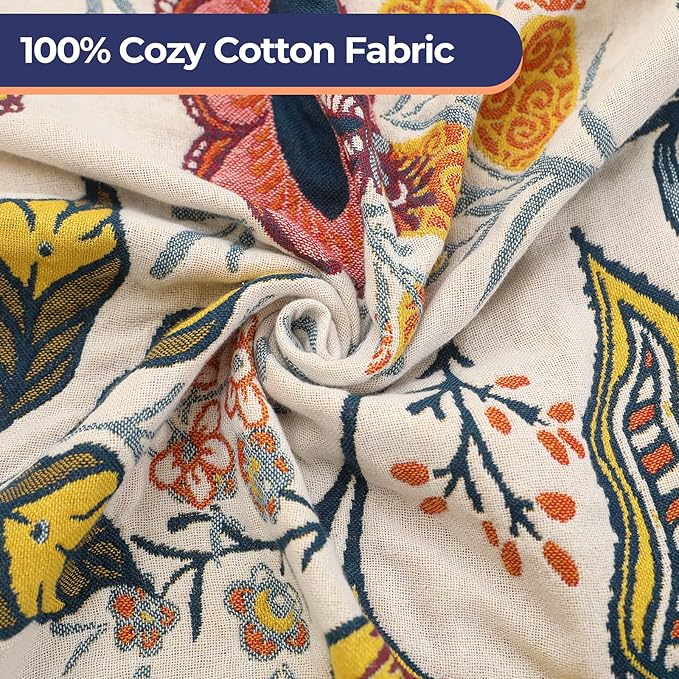 Boho Cotton Throw Blanket - Ultra-Soft Rustic Quilt for Bed, Home Decor & Travel - Large 60"x80" Muslin Blanket - All-Season Lightweight Bedspread & Throw for Women & Moms
