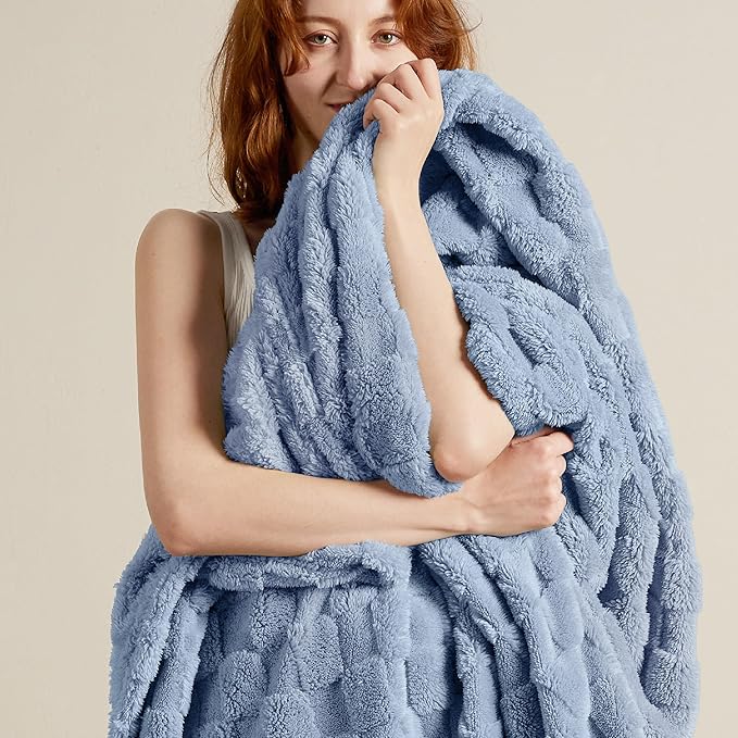 Bedsure GentleSoft Ashley Blue Throw Blanket - Image 2